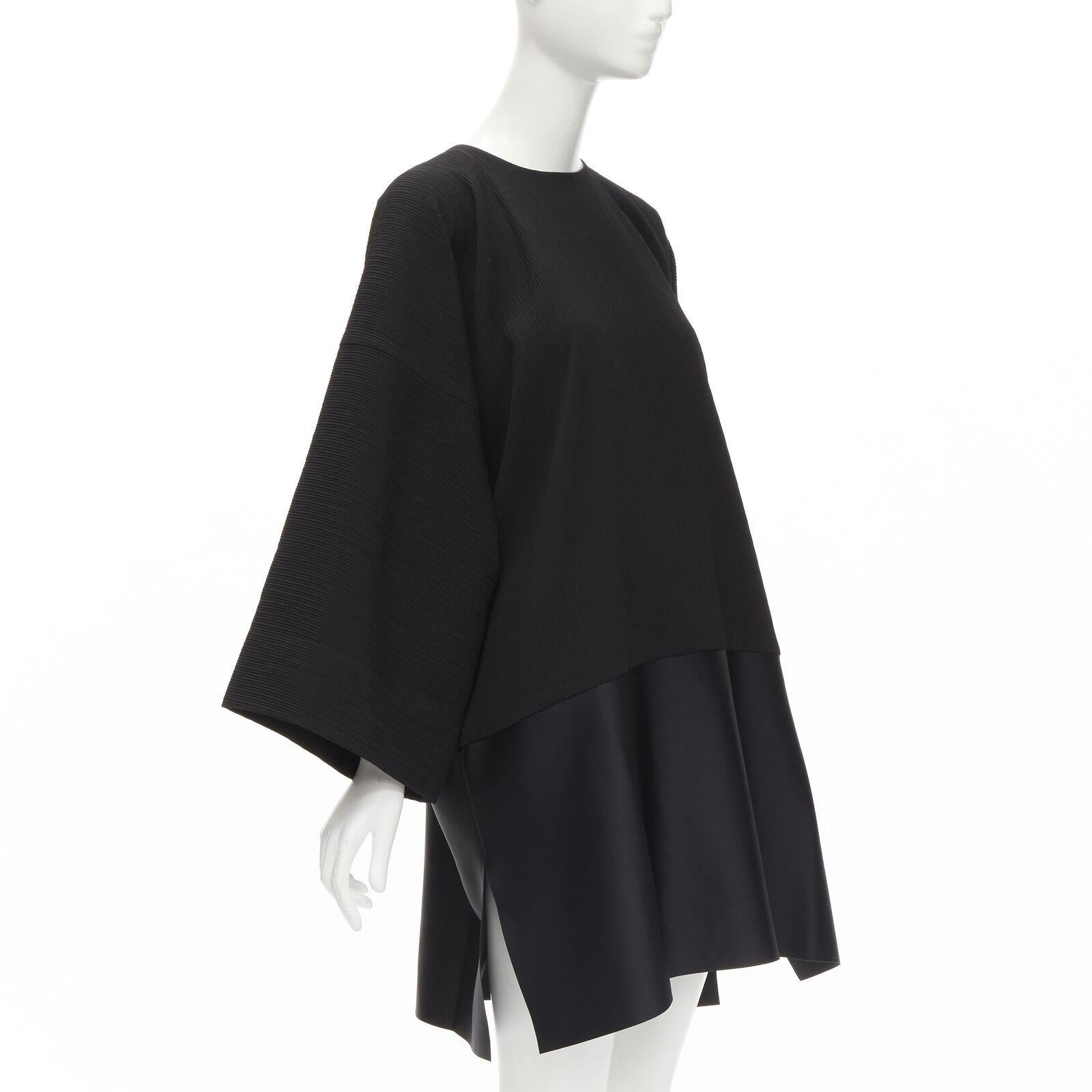 Black SOLACE LONDON Lulu black structural contrasting pleat satin hem boxy dress UK8 S For Sale