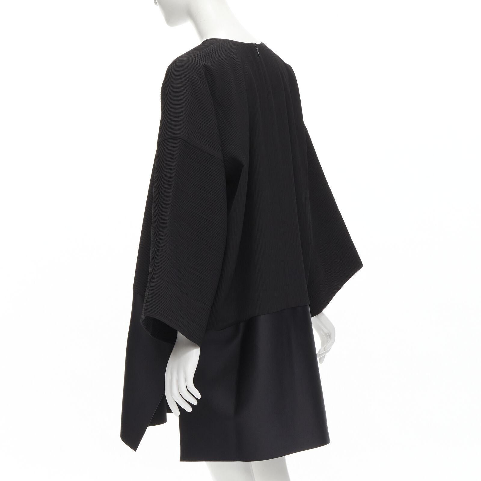 SOLACE LONDON Lulu black structural contrasting pleat satin hem boxy dress UK8 S For Sale 1