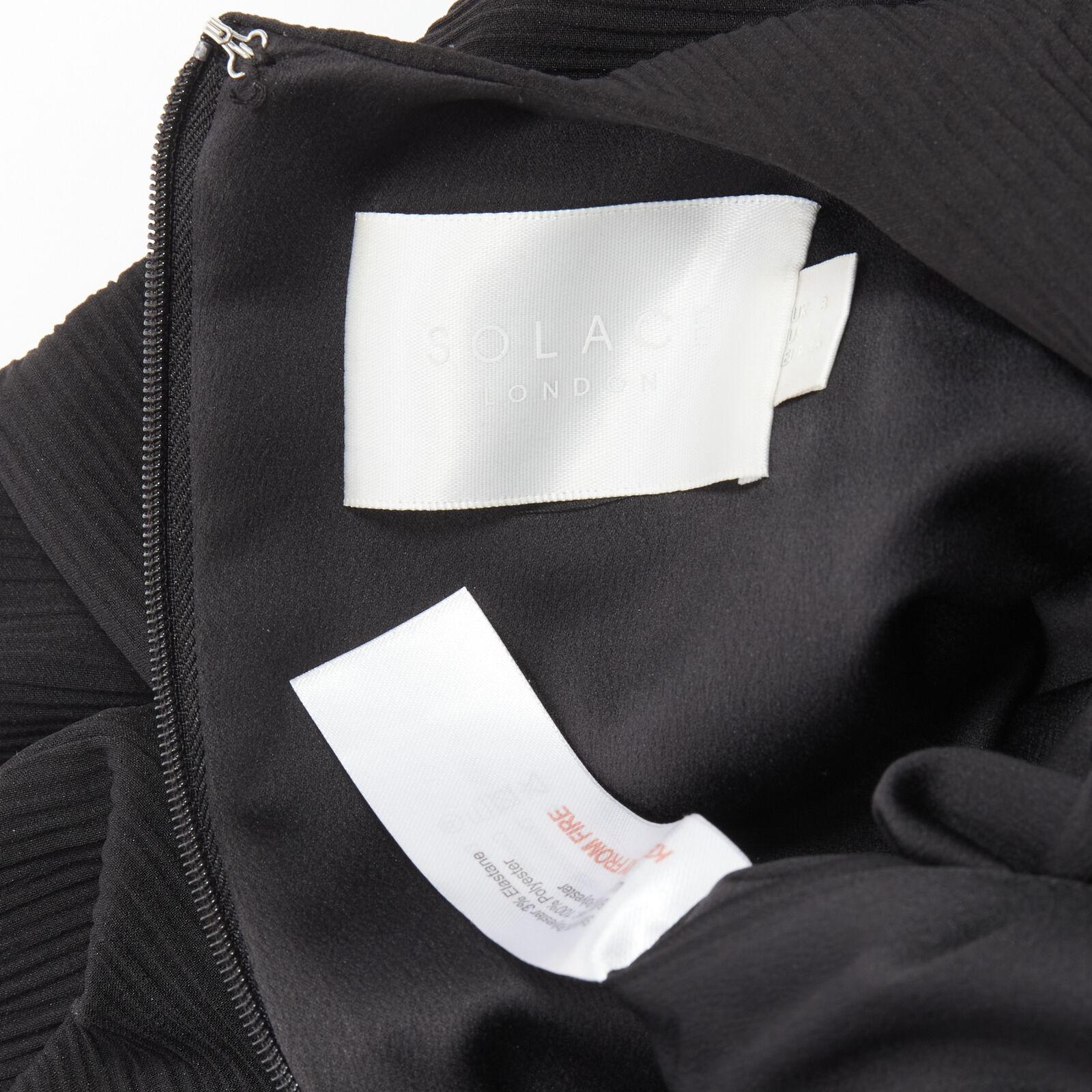 SOLACE LONDON Lulu black structural contrasting pleat satin hem boxy dress UK8 S For Sale 4