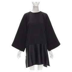 SOLACE LONDON Lulu black structural contrasting pleat satin hem boxy dress UK8 S