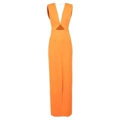 Solace London Neon Orange Plunge Neck Maxi Dress Size XS