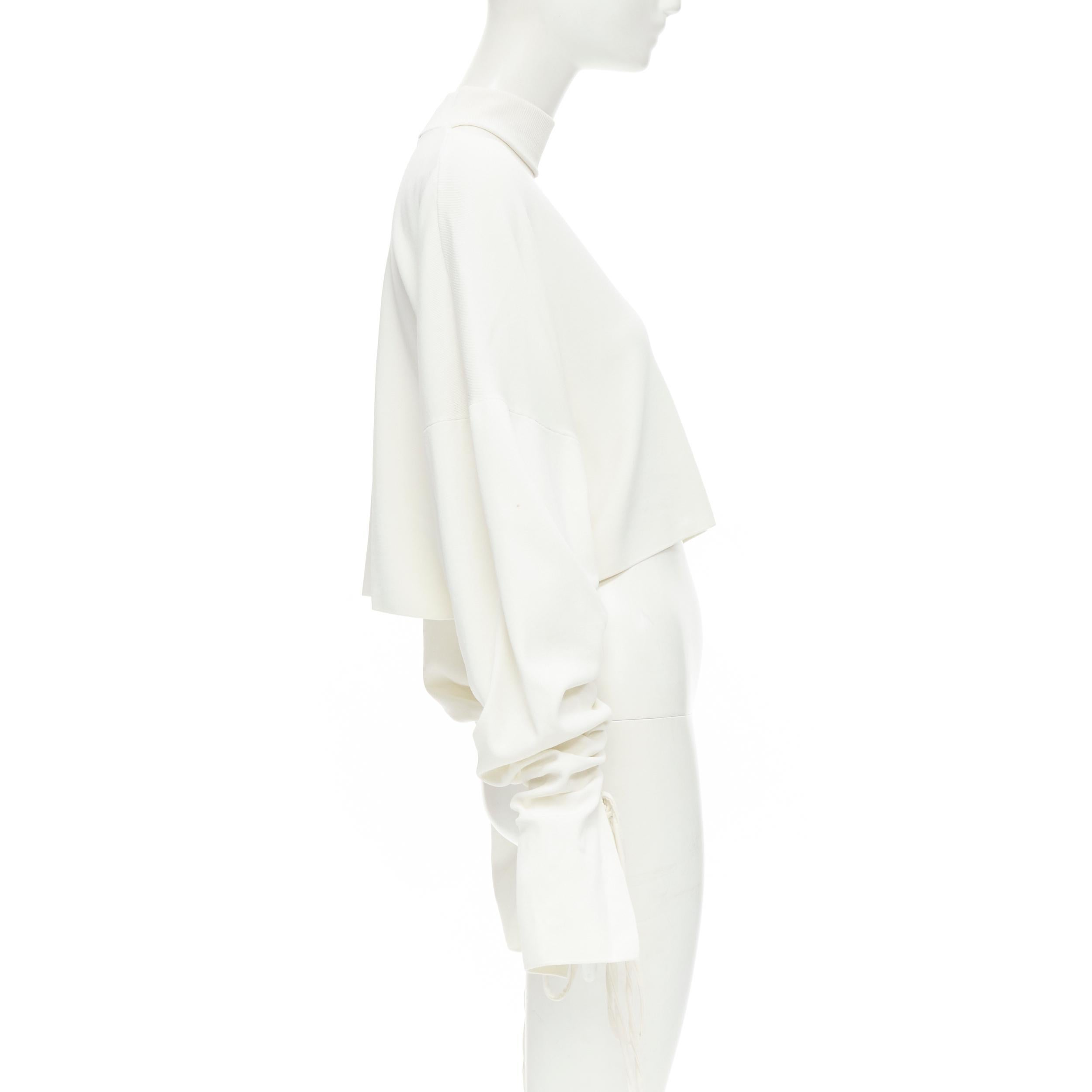 SOLACE LONDON Samara white knit cut out neckline gathered sleeve crop top US2 In Good Condition In Hong Kong, NT