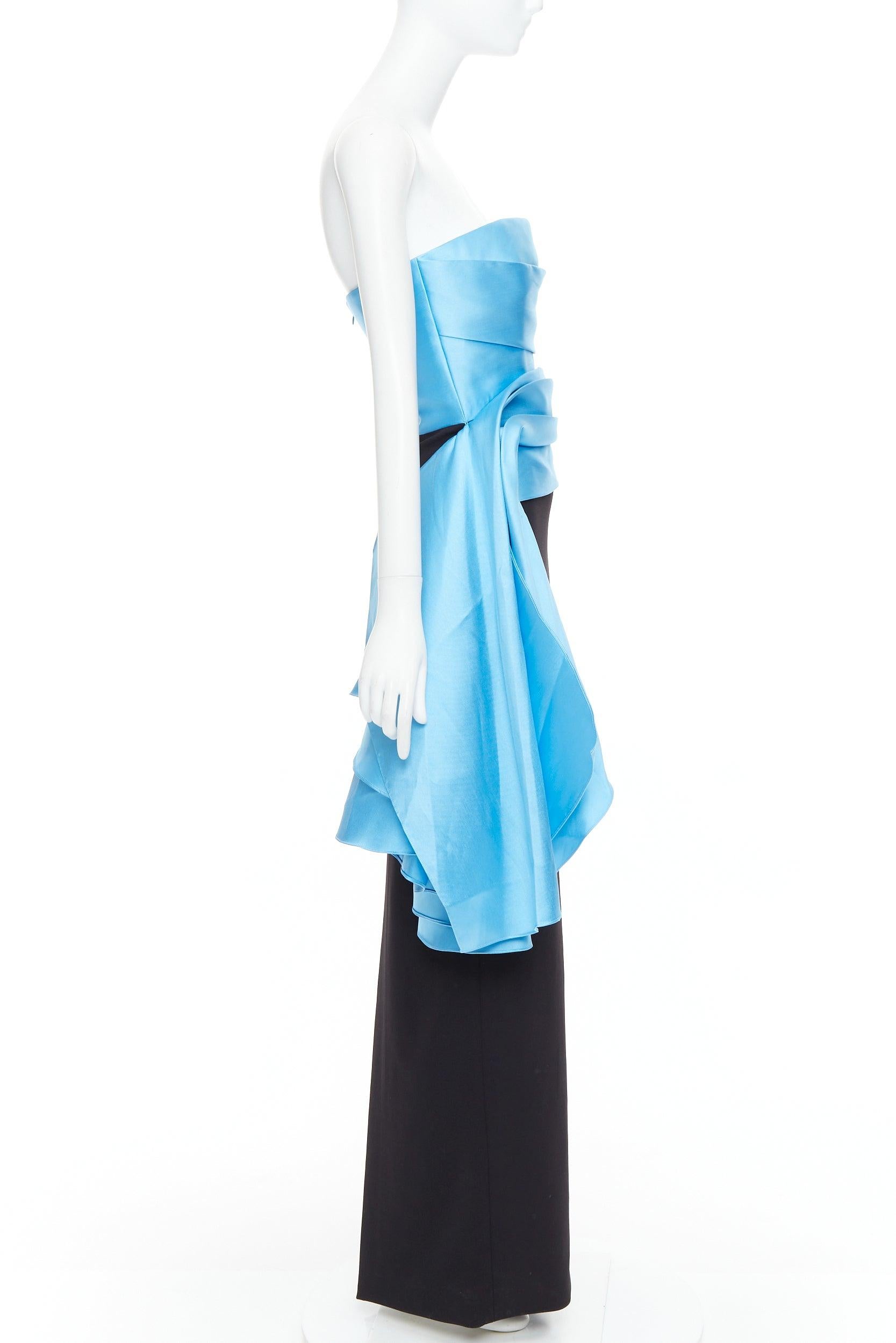 SOLACE LONDON The Darra blue satin draped black long strapless gown UK8 S In New Condition For Sale In Hong Kong, NT