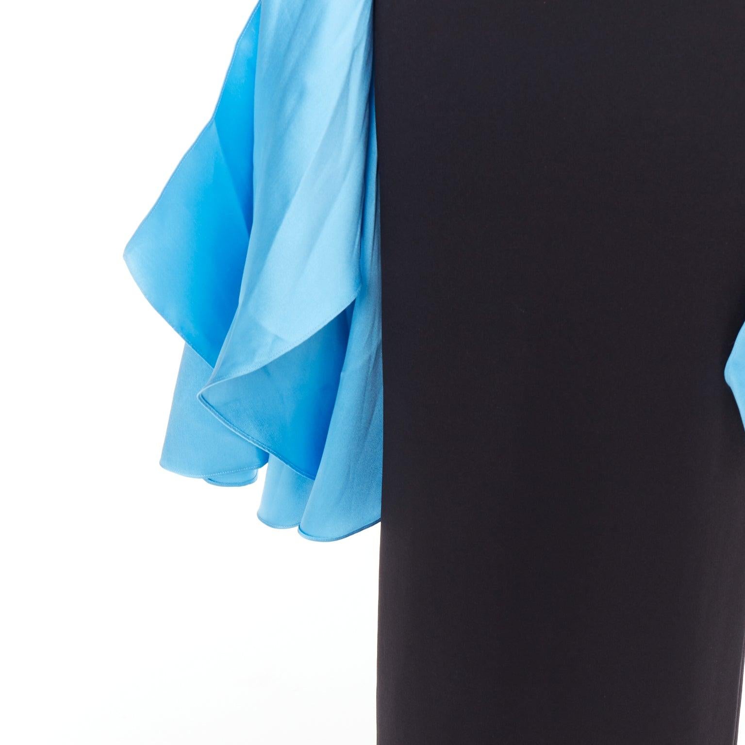 SOLACE LONDON The Darra blue satin draped black long strapless gown UK8 S For Sale 2