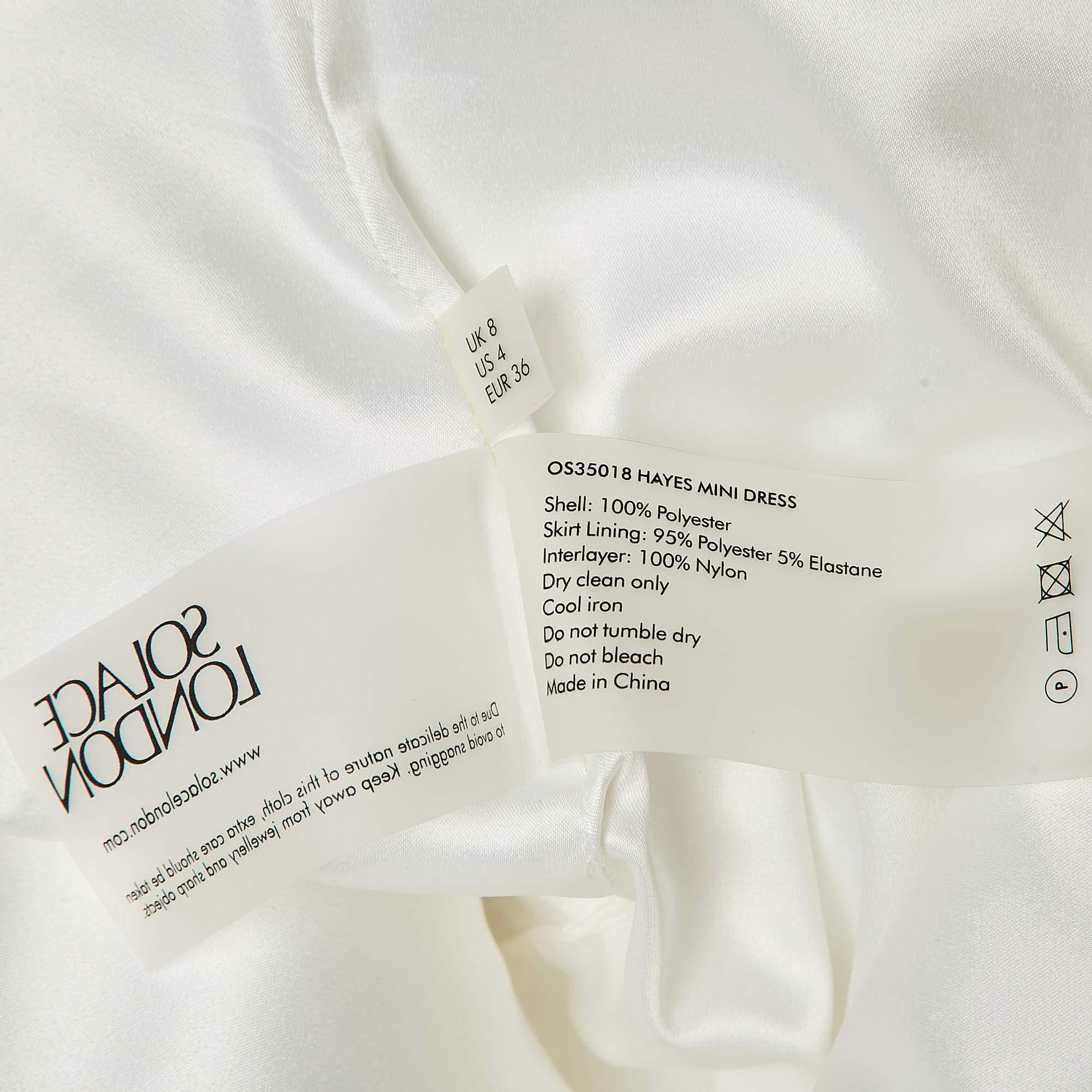 Donna Solace London White Crepe One-Shoulder Puff Sleeve Hayes Mini Dress S