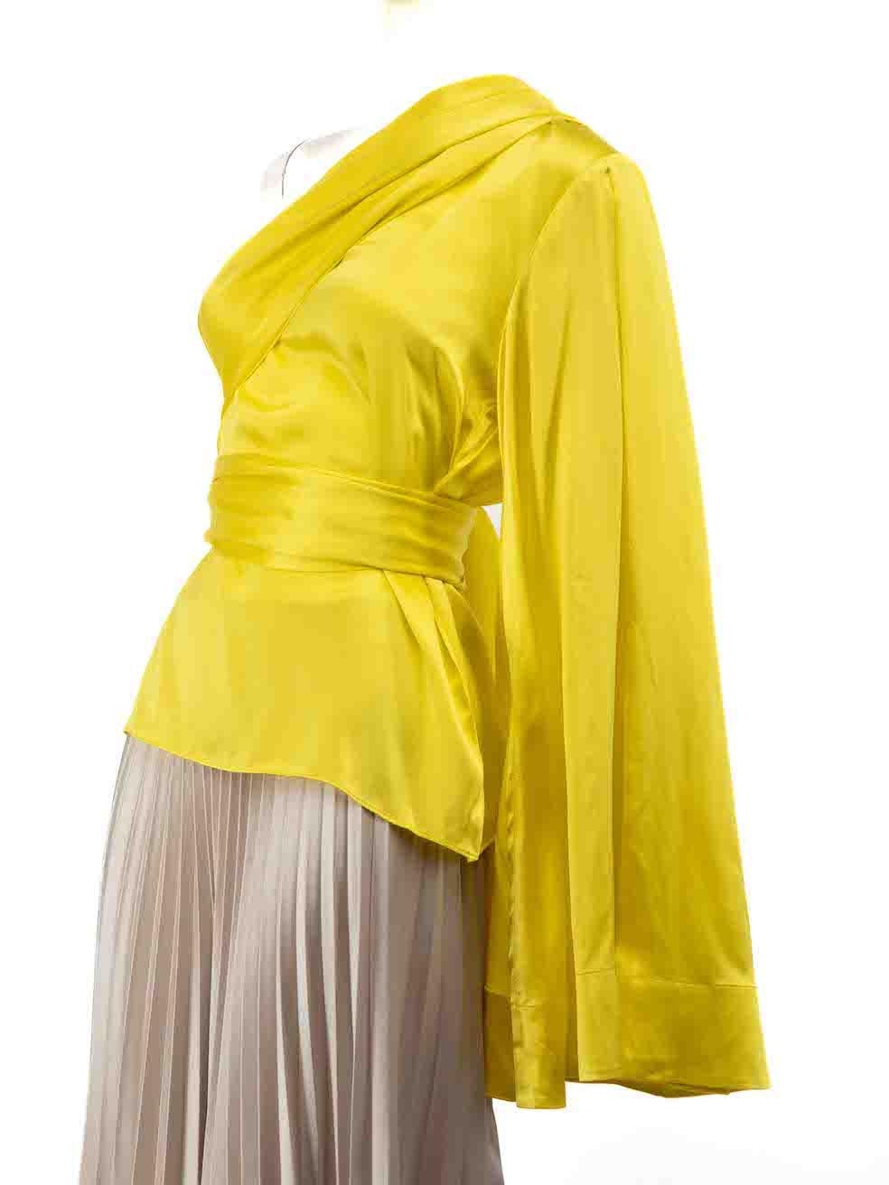 Solace London Yellow Silk One Shoulder Top Size S 1