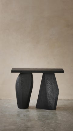 Solace No20 Console Table in Black Wood Abstract Carved Shape, By Joel Escalona