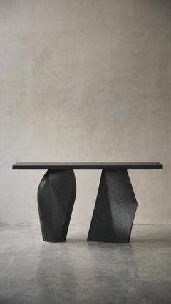 Solace No23 Console Table in Black Wood Organic Forms, Design by Joel Escalona