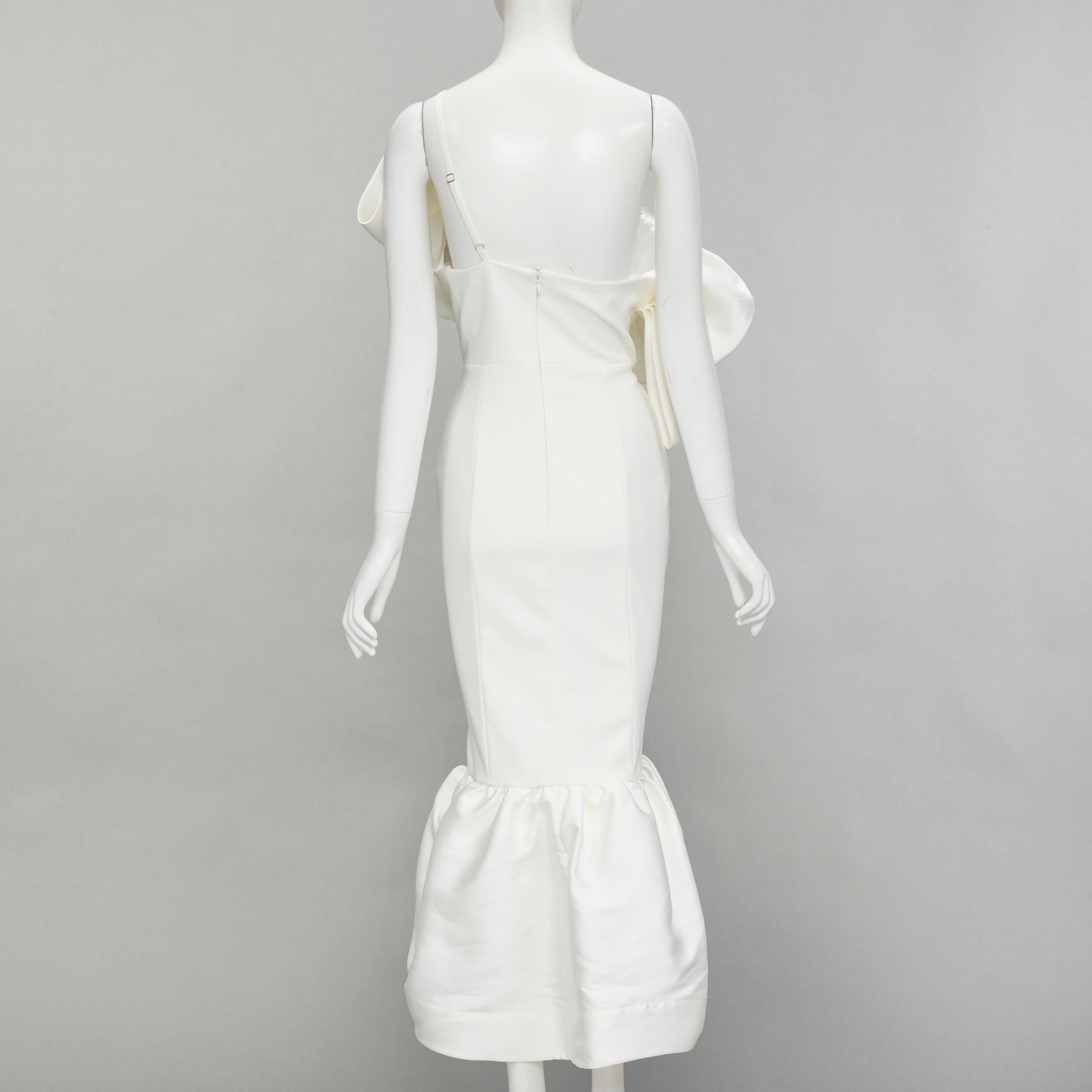 Women's SOLACE Tove Midi white polyester ruffle cascade shoulder flounce dress UK12 M For Sale
