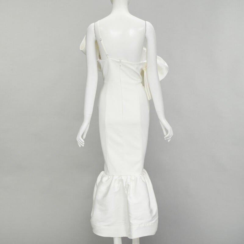 SOLACE - Robe midi blanche à volants en polyester avec épaules en cascade GB12 M Pour femmes en vente