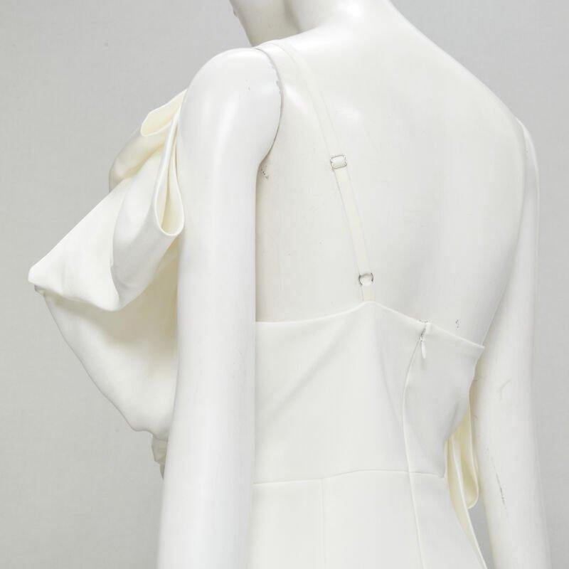 SOLACE - Robe midi blanche à volants en polyester avec épaules en cascade GB12 M en vente 2