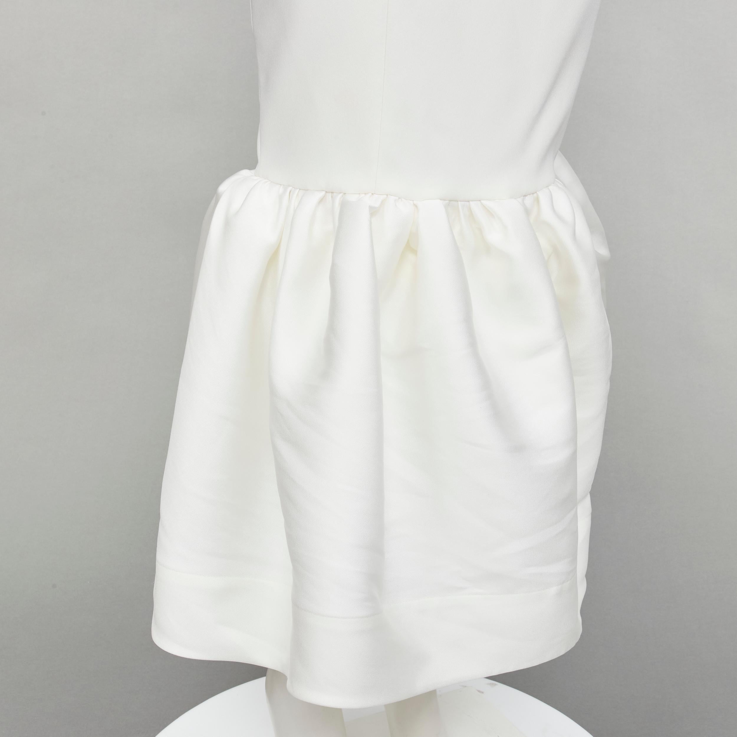 SOLACE Tove Midi white polyester ruffle cascade shoulder flounce dress UK12 M For Sale 3