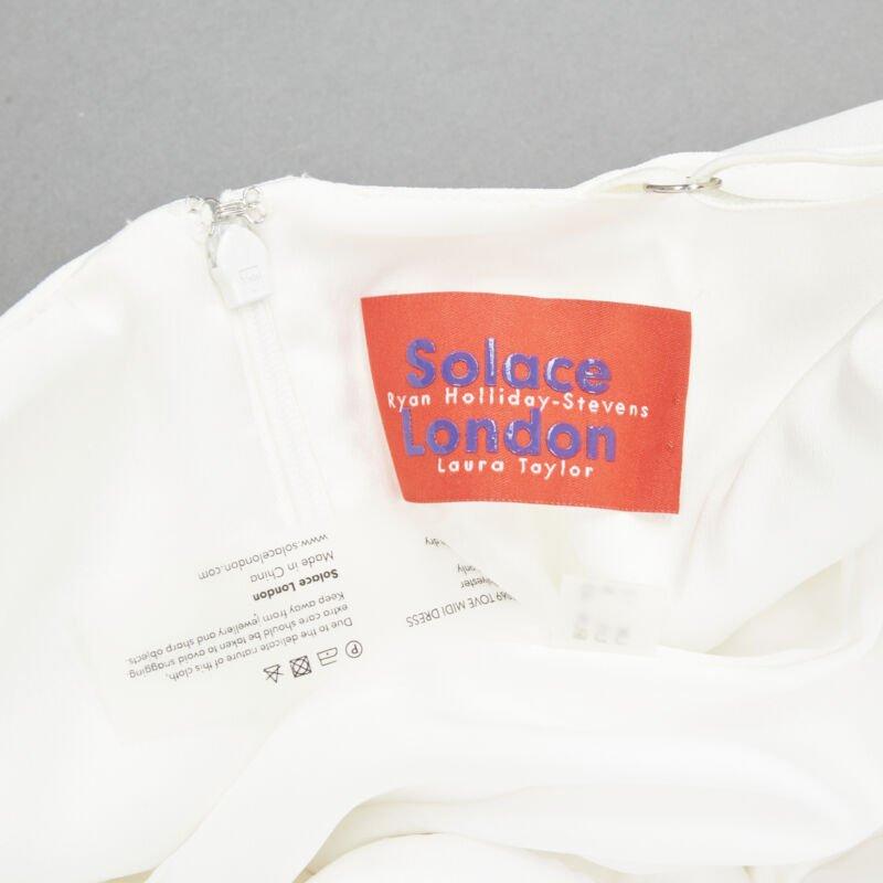 SOLACE - Robe midi blanche à volants en polyester avec épaules en cascade GB12 M en vente 4