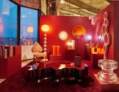 Solana by Courtney Kinnare, Orange Mirrored Glass Contemporary Wall Sculpture