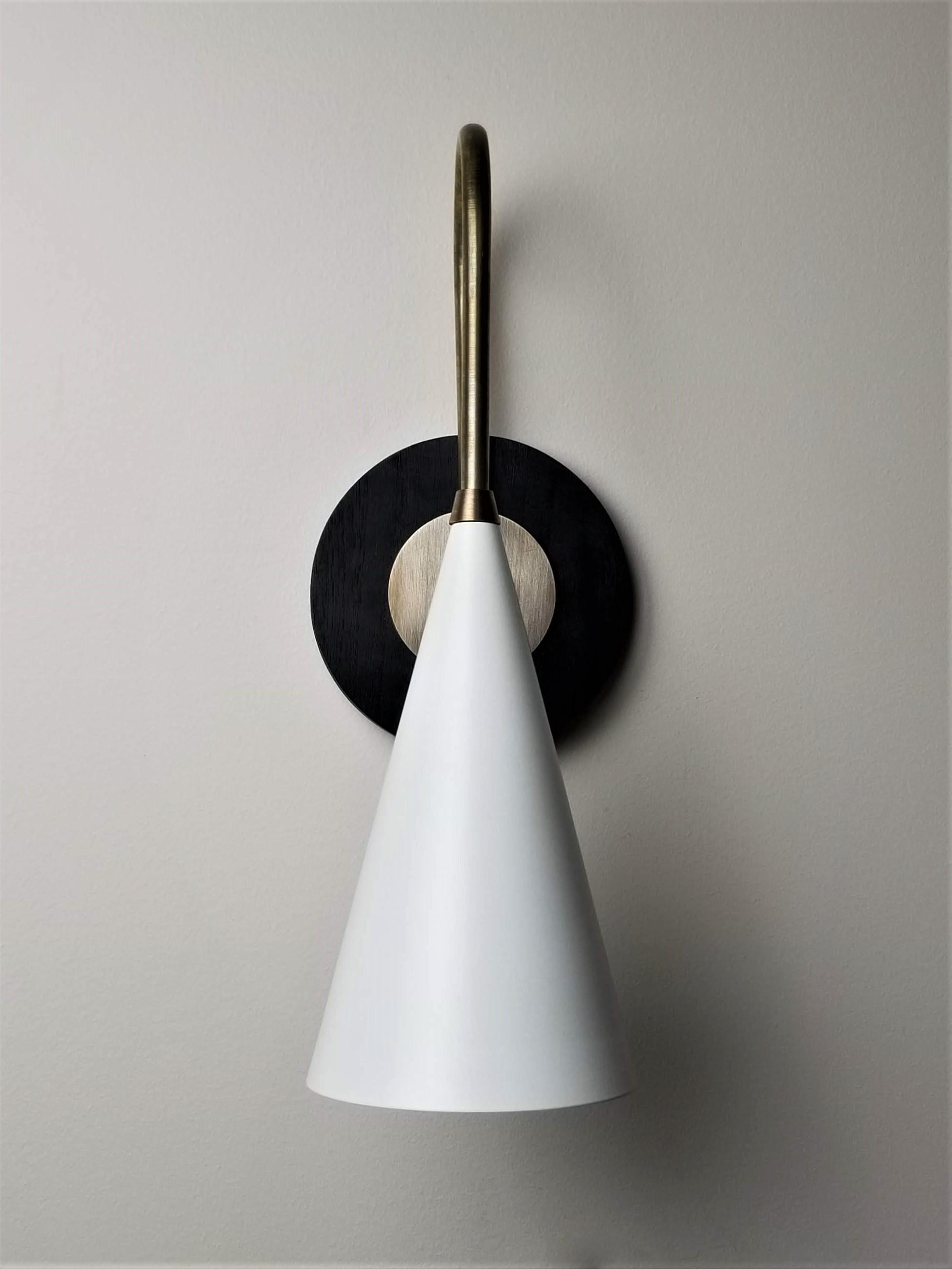 American 'Solana' Wall Mount Lamp in Ebonized Walnut, Brass and Enamel Blueprint Lighting For Sale