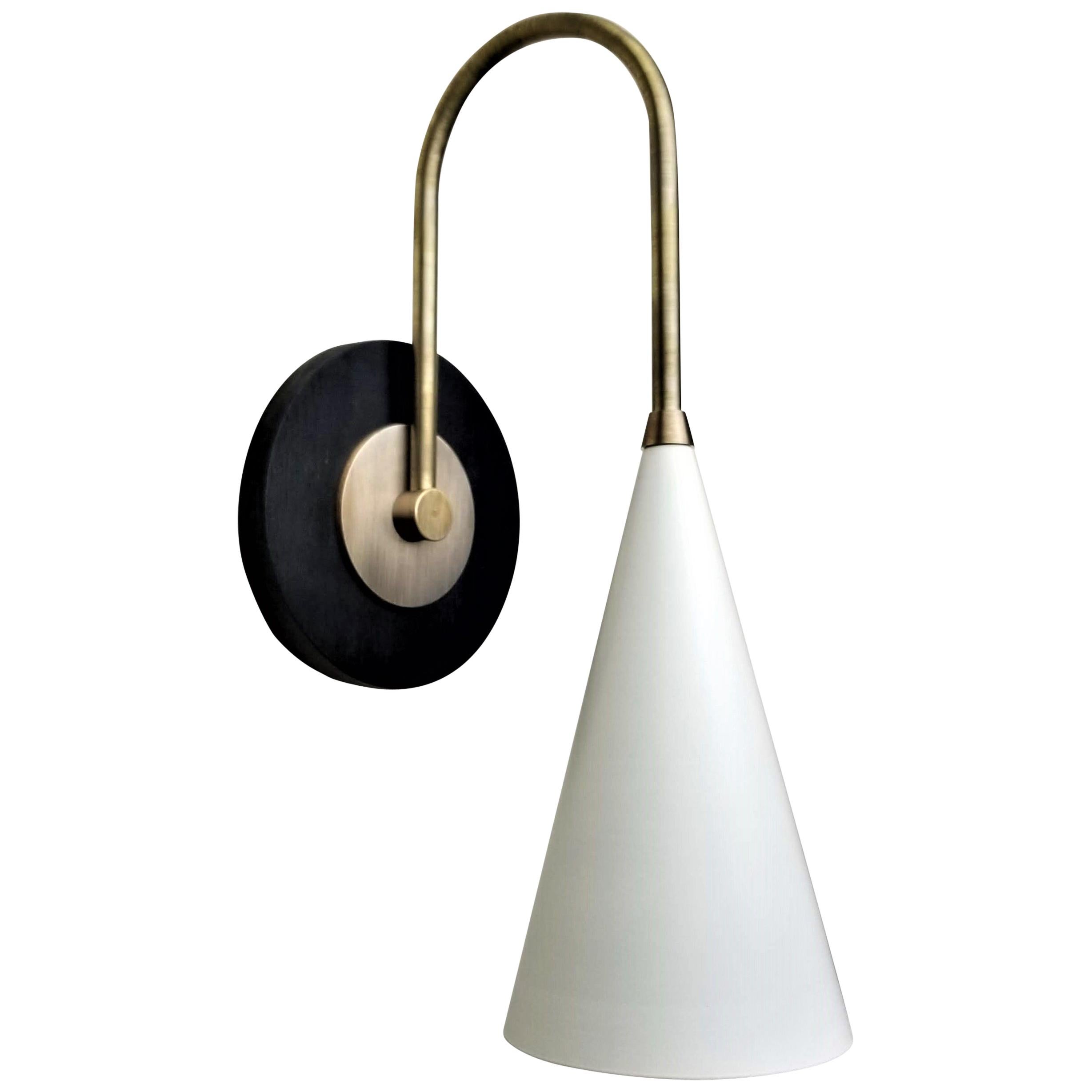 'Solana' Wall Mount Lamp in Ebonized Walnut, Brass and Enamel Blueprint Lighting