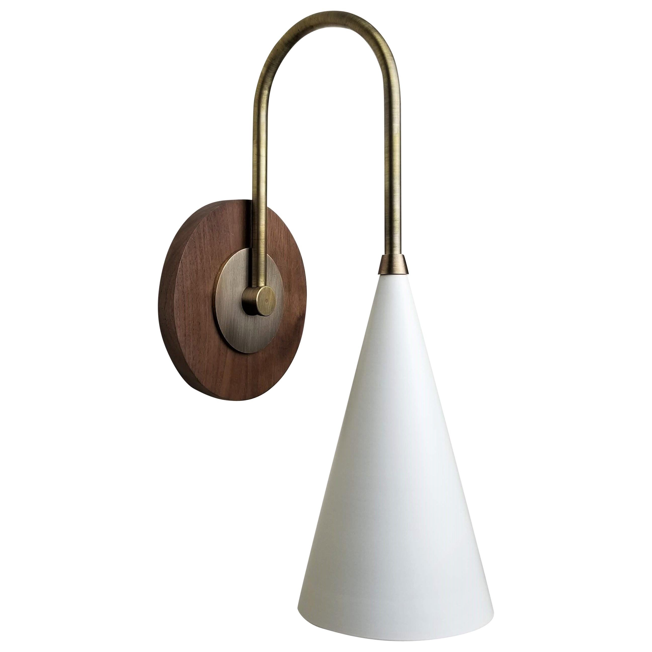 'Solana' Wall Mount Reading Lamp in Walnut, Brass and Enamel, Blueprint Lighting For Sale