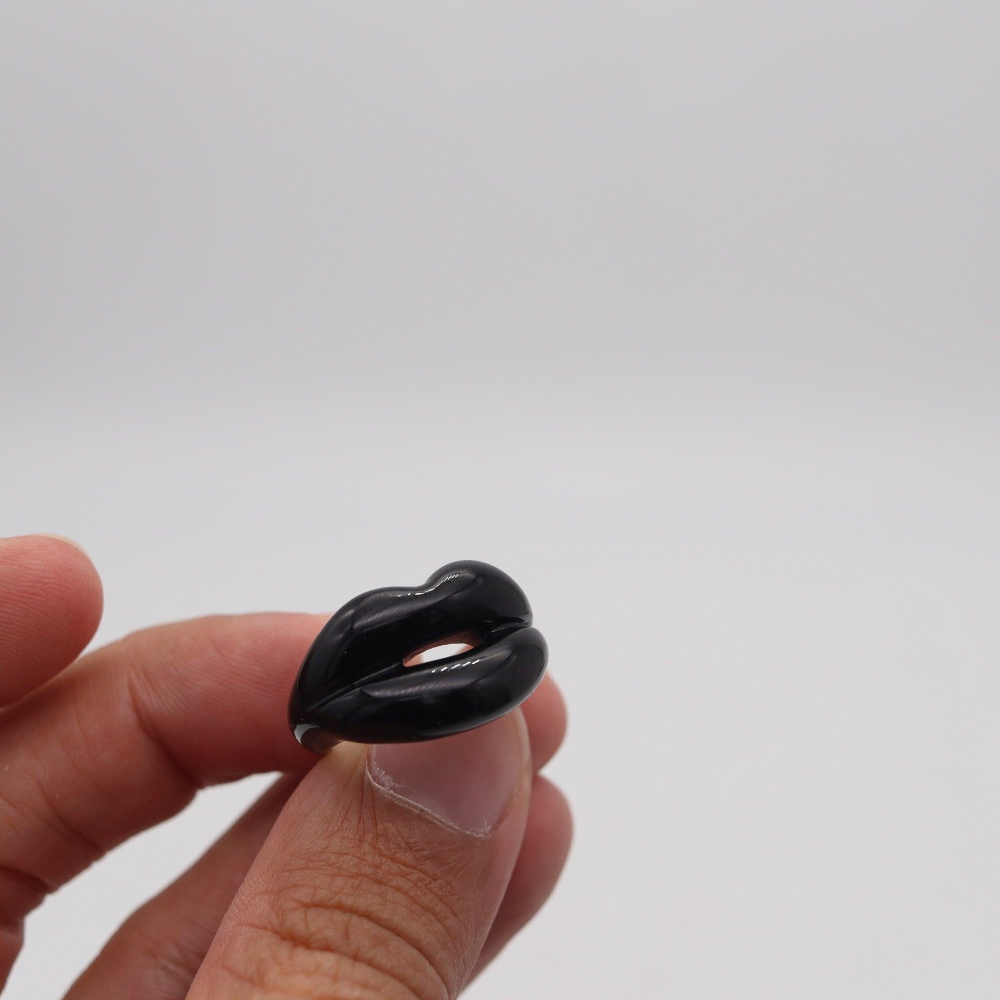Solange Azagury-Partridge Anello Labbra Calde con smalto nero in argento 925 in vendita 2