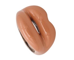 Solange Azagury-Partridge British Hot-Lips Ring 925 Sterling Silver Peach Enamel