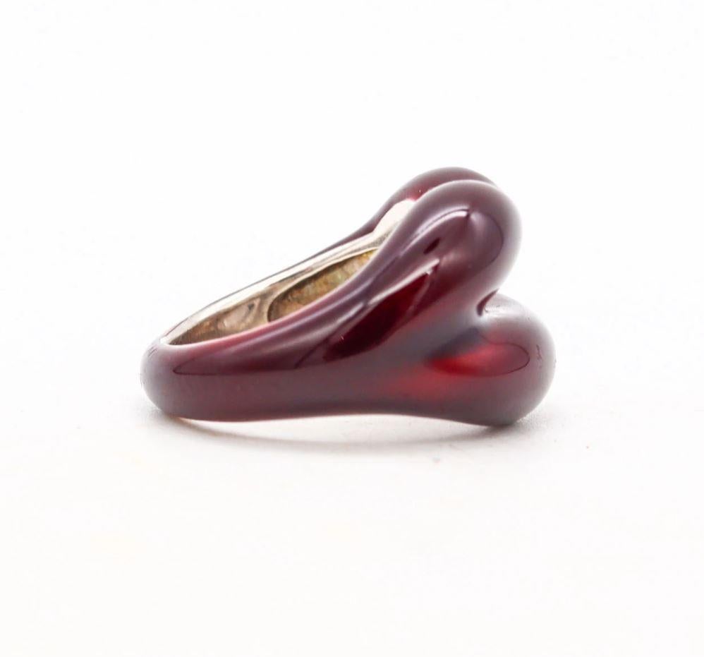 Contemporary Solange Azagury-Partridge British Red Enamel Hot Lips Ring .925 Sterling Silver 