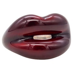 Solange Azagury-Partridge British Red Enamel Hot Lips Ring .925 Sterling Silver 