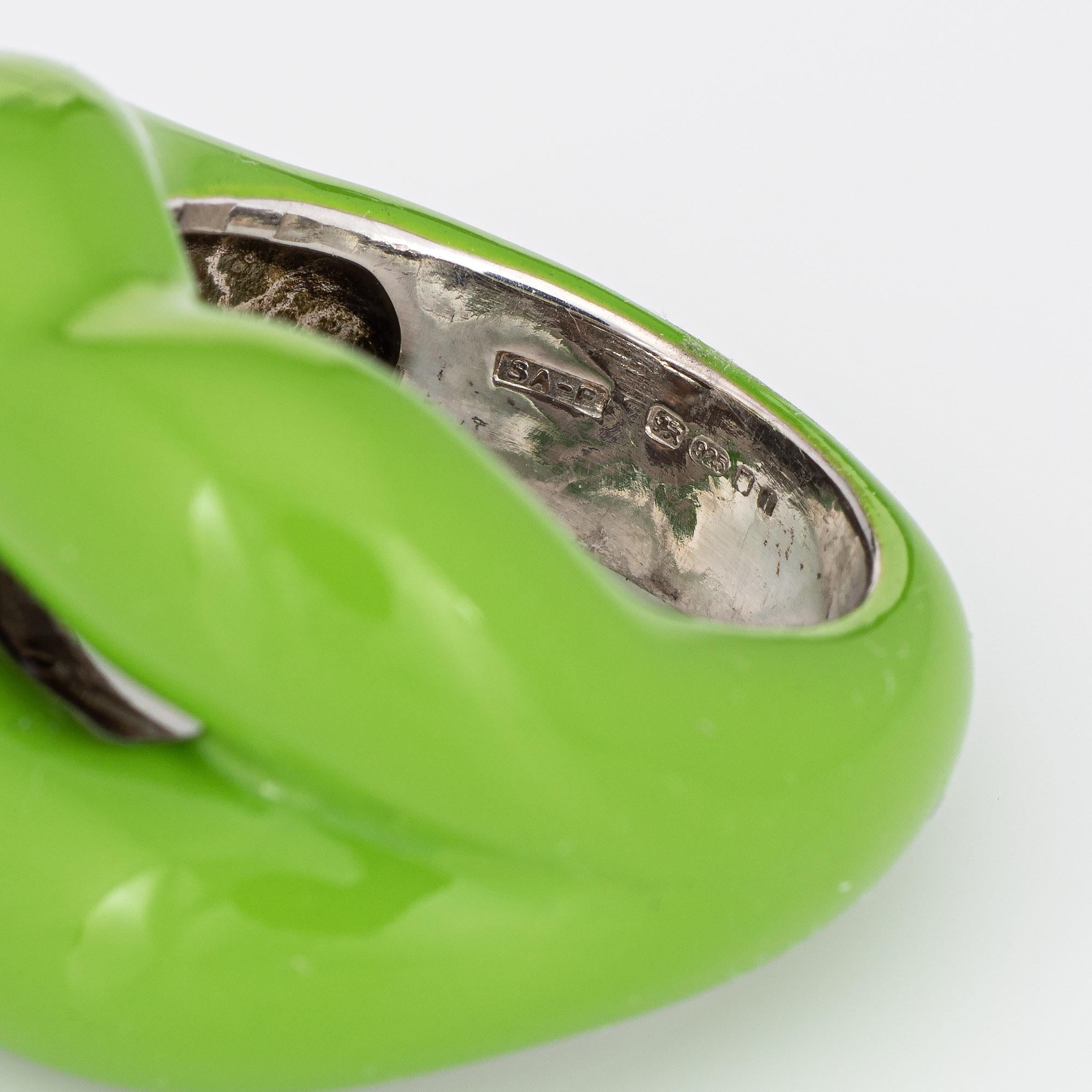 Solange Azagury Partridge Green Hot Lips Ring Sterling Silver Estate In Good Condition For Sale In Torrance, CA