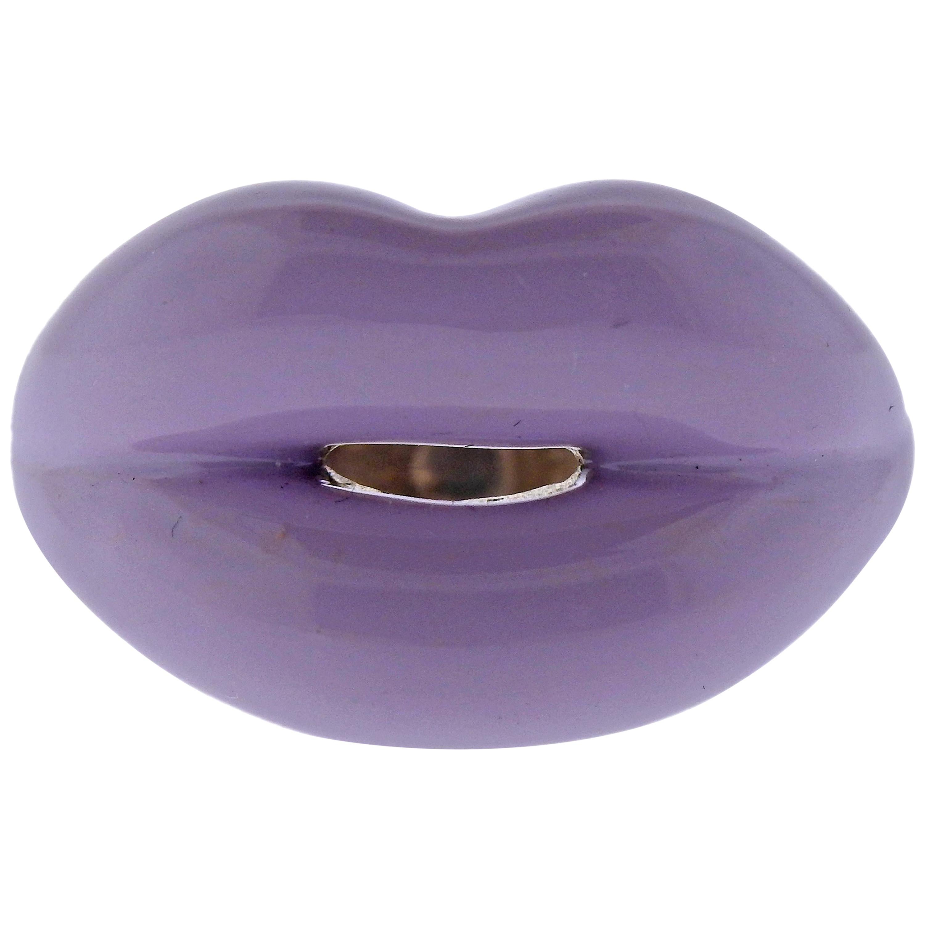 Solange Azagury Partridge Lavender Enamel Silver Lips Ring For Sale