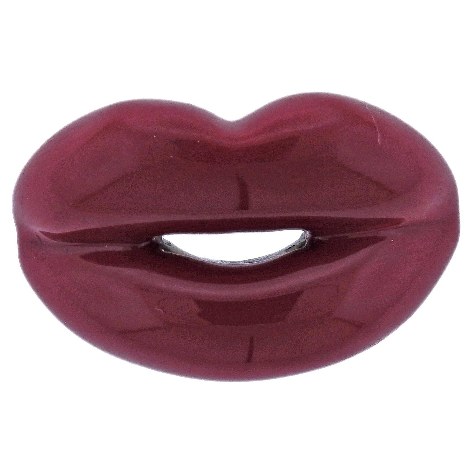 Solange Azagury Partridge Red Lips Silver Brooch For Sale