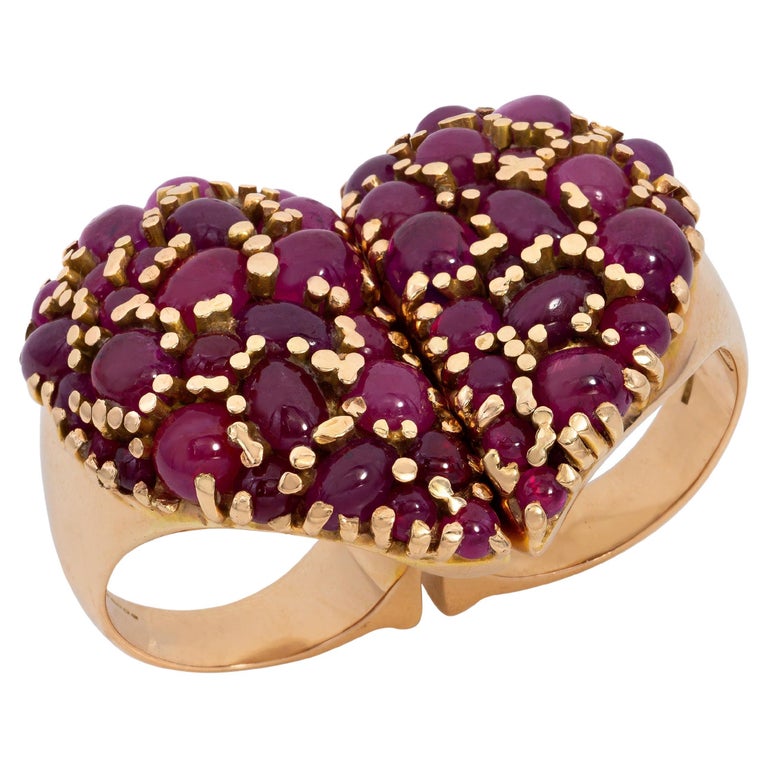 Solange AzaguryPartridge Ruby Yellow Gold Broken Heart Two Finger Ring, 2002 For Sale at 1stDibs