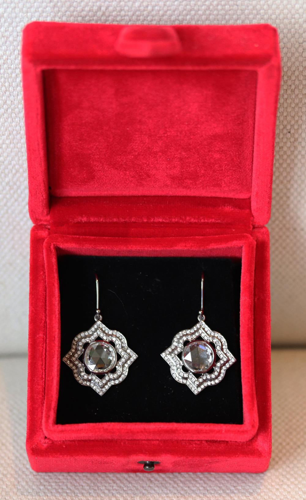 Rose Cut Solange Azagury-Partridge Supernova Diamond and 18K White Gold Earrings