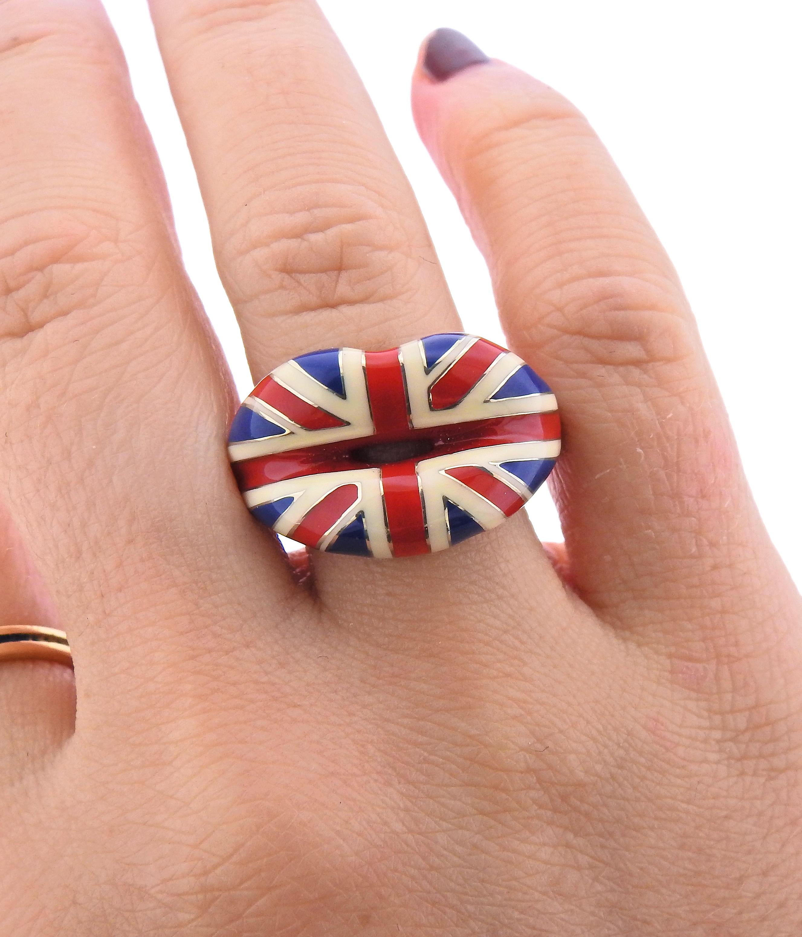 Solange Azagury-Partridge Union Jack Emaille Silber Lips Ring Damen