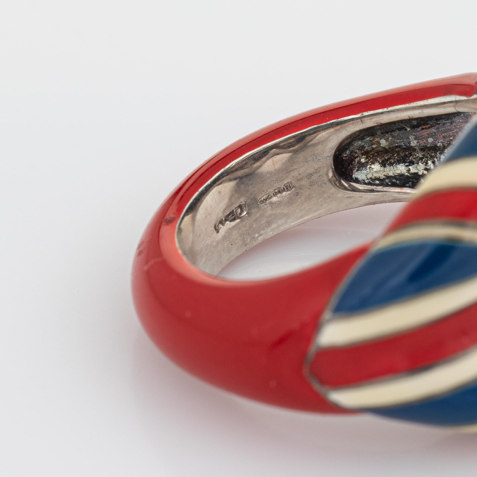 Solange Azagury Partridge Union Jack Hot Lips Ring 5.5 Sterling Silver Estate In Good Condition For Sale In Torrance, CA