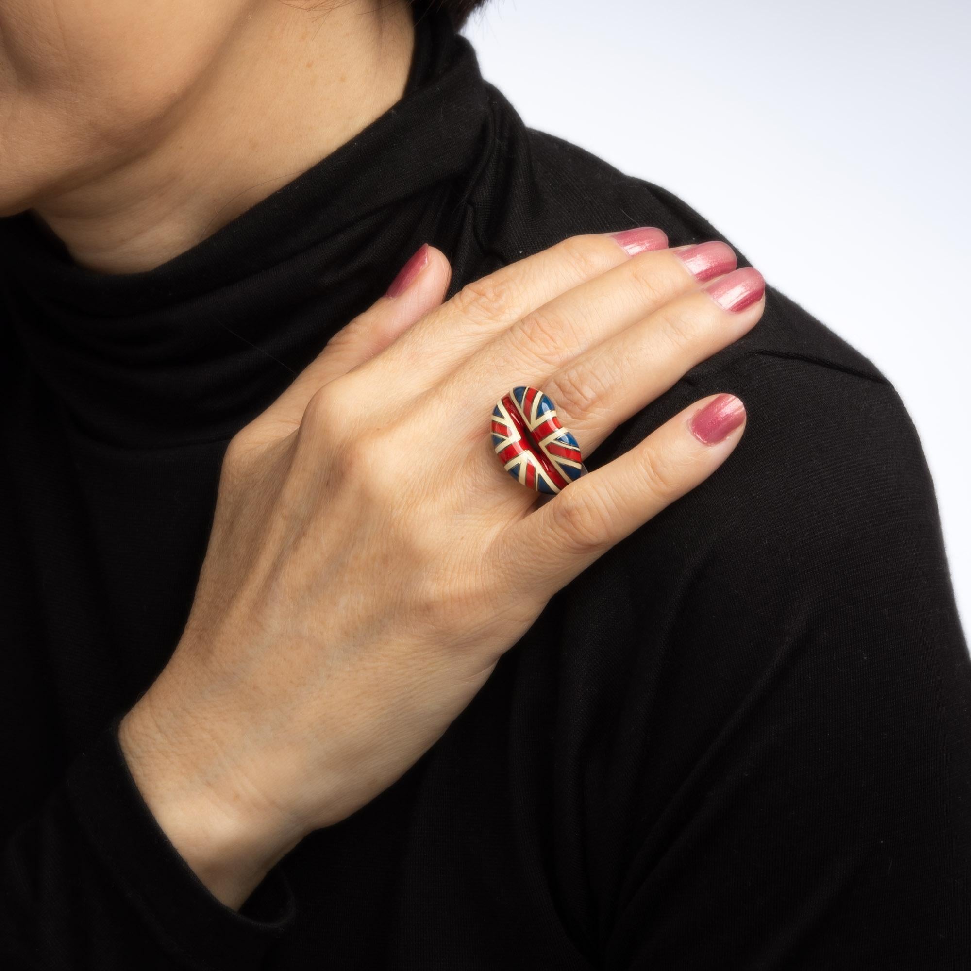 Modern Solange Azagury Partridge Union Jack Hot Lips Ring Sterling Silver Estate