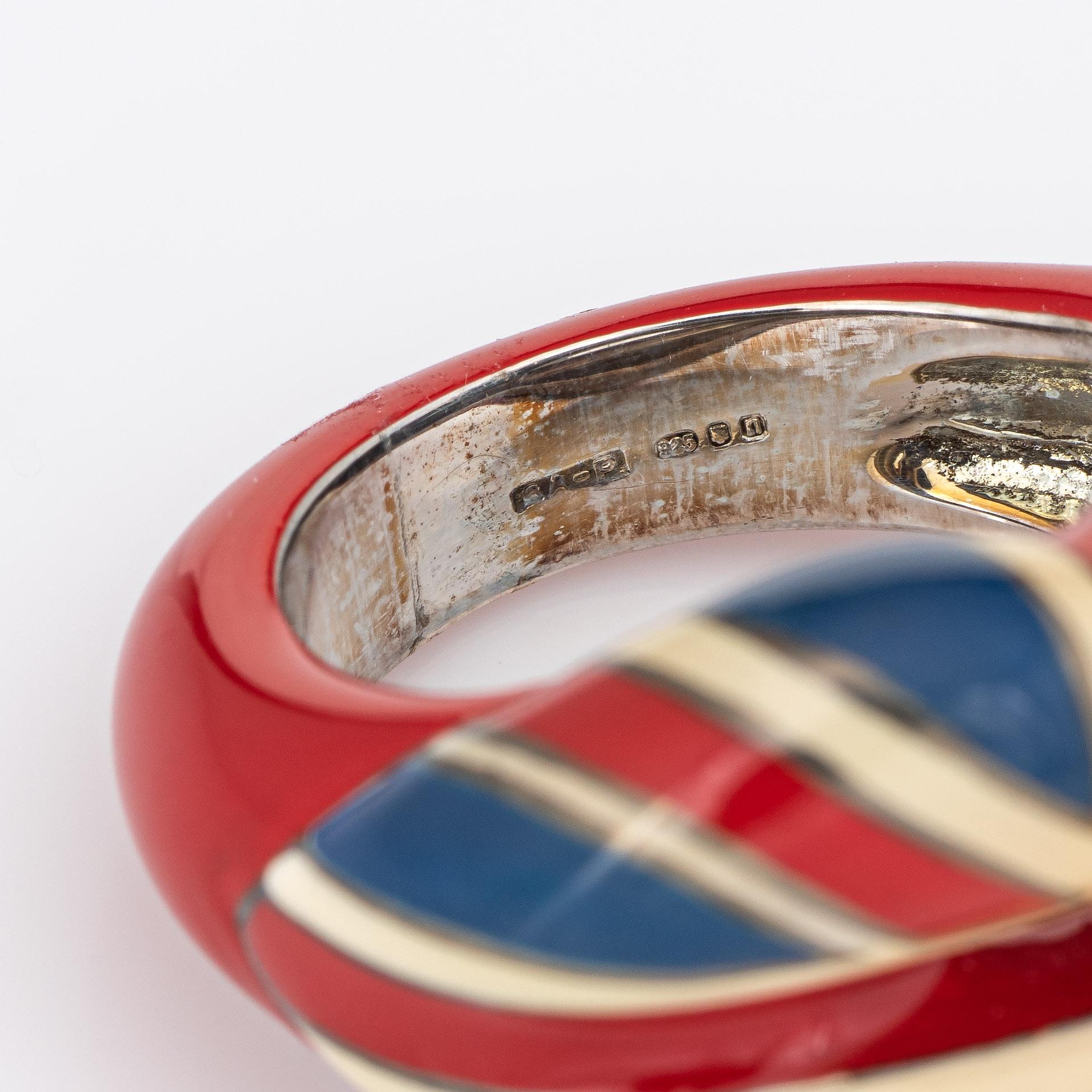 Solange Azagury Partridge Union Jack Hot Lips Ring Sterling Silver Estate In Good Condition In Torrance, CA