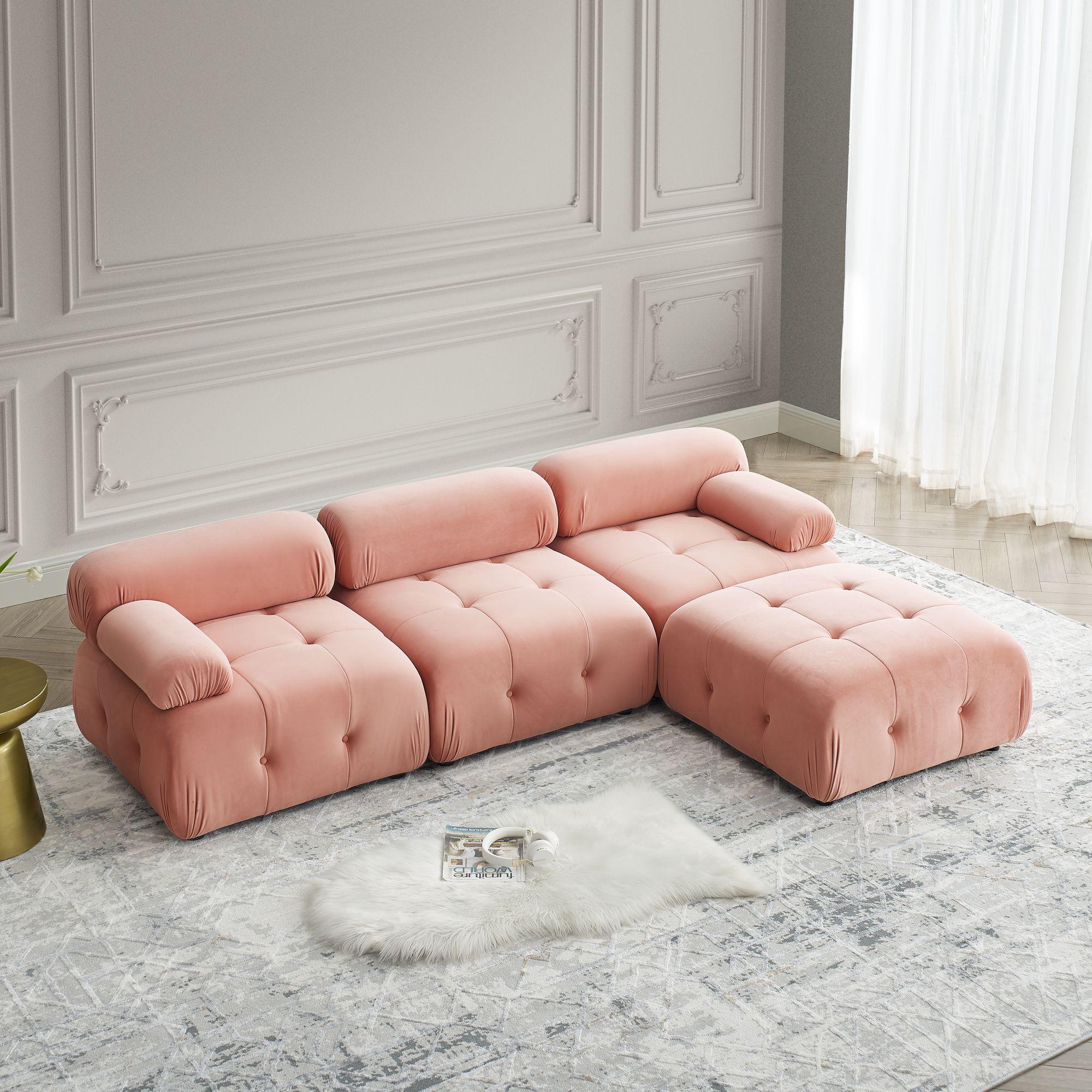 Sofá Modular de Terciopelo Rosa Solange en venta 3