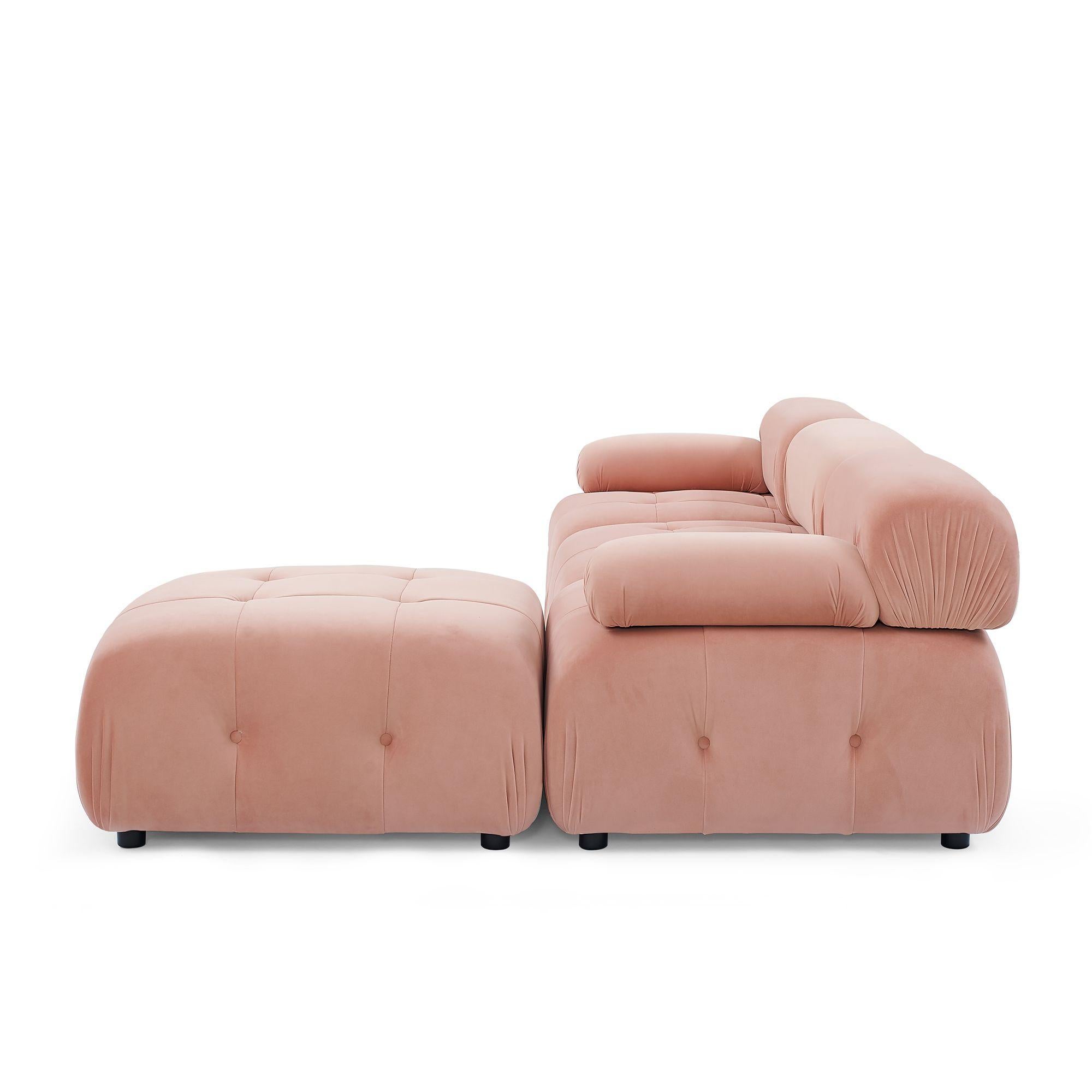 Sofá Modular de Terciopelo Rosa Solange Estadounidense en venta