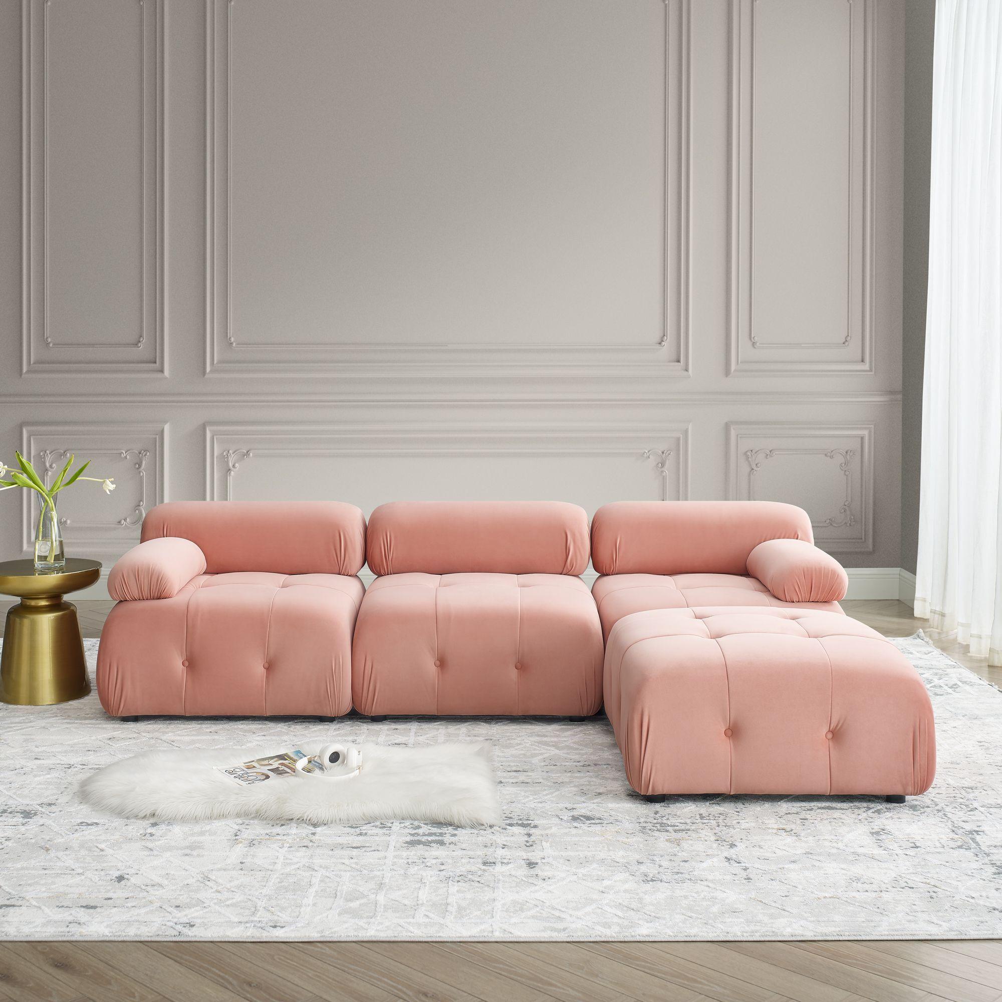 Sofá Modular de Terciopelo Rosa Solange Hecho a mano en venta