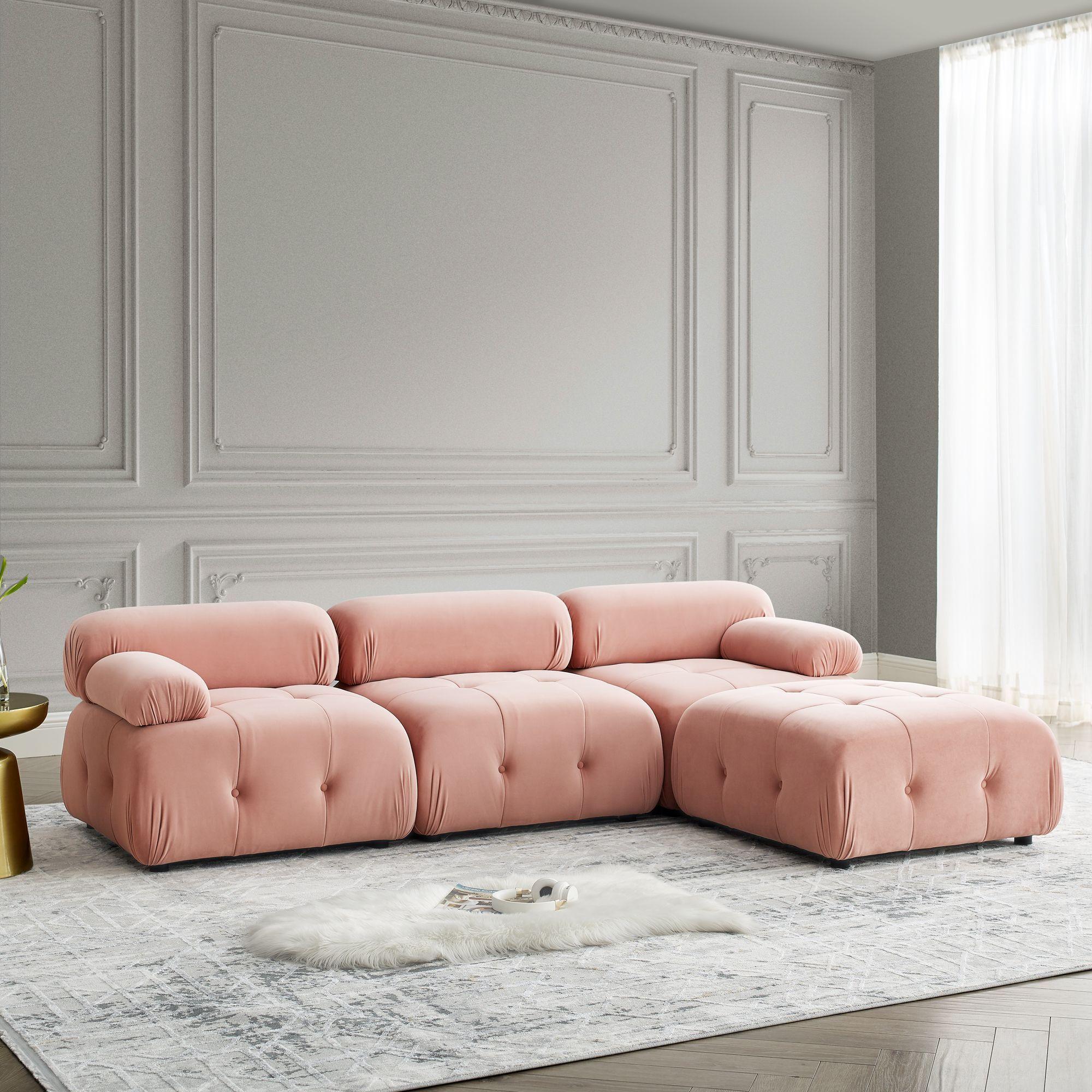 Sofá Modular de Terciopelo Rosa Solange en venta 2