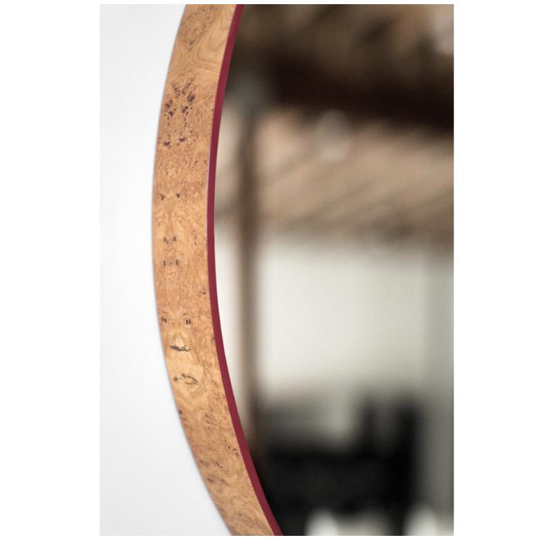 This mirror is custom made in Los Angeles. The white oak burl frame is accented by a rich, oxblood lacquer trim. A French cleat is provided for a flush, wall mount installation
WHITE OAK BURL + LACQUER + MIRROR
HARDWAX OIL FINISH
PERSONALIZE THIS