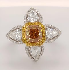 Solar Bloom - Designer GIA Certified Fancy Deep Yellow Orange Cushion Ring 18K