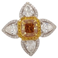 Solar Bloom - Designer GIA Certified Fancy Deep Yellow Orange Cushion Ring 18K