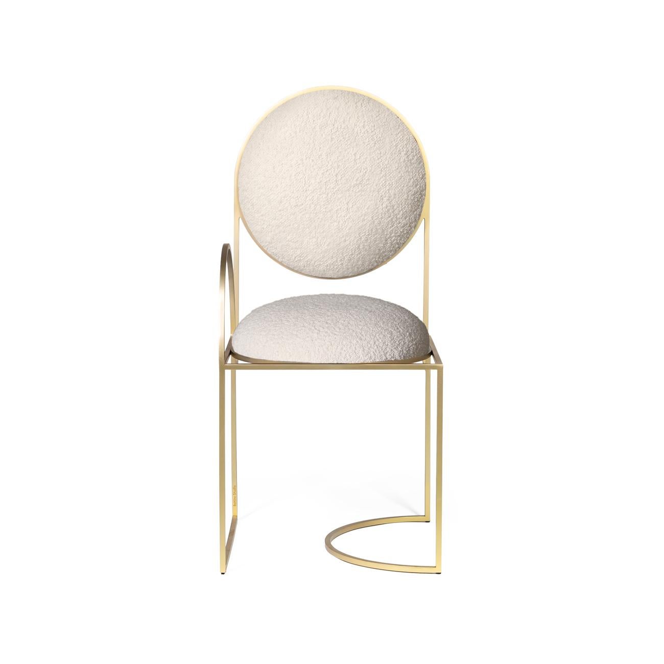 Modern Solar Chair, Cream Boucle Wool Fabric and Brushed Brass Frame, by Lara Bohinc For Sale