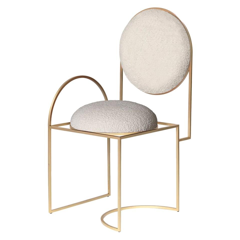 Solar Chair, Cream Boucle Wool Fabric and Brushed Brass Frame, by Lara Bohinc