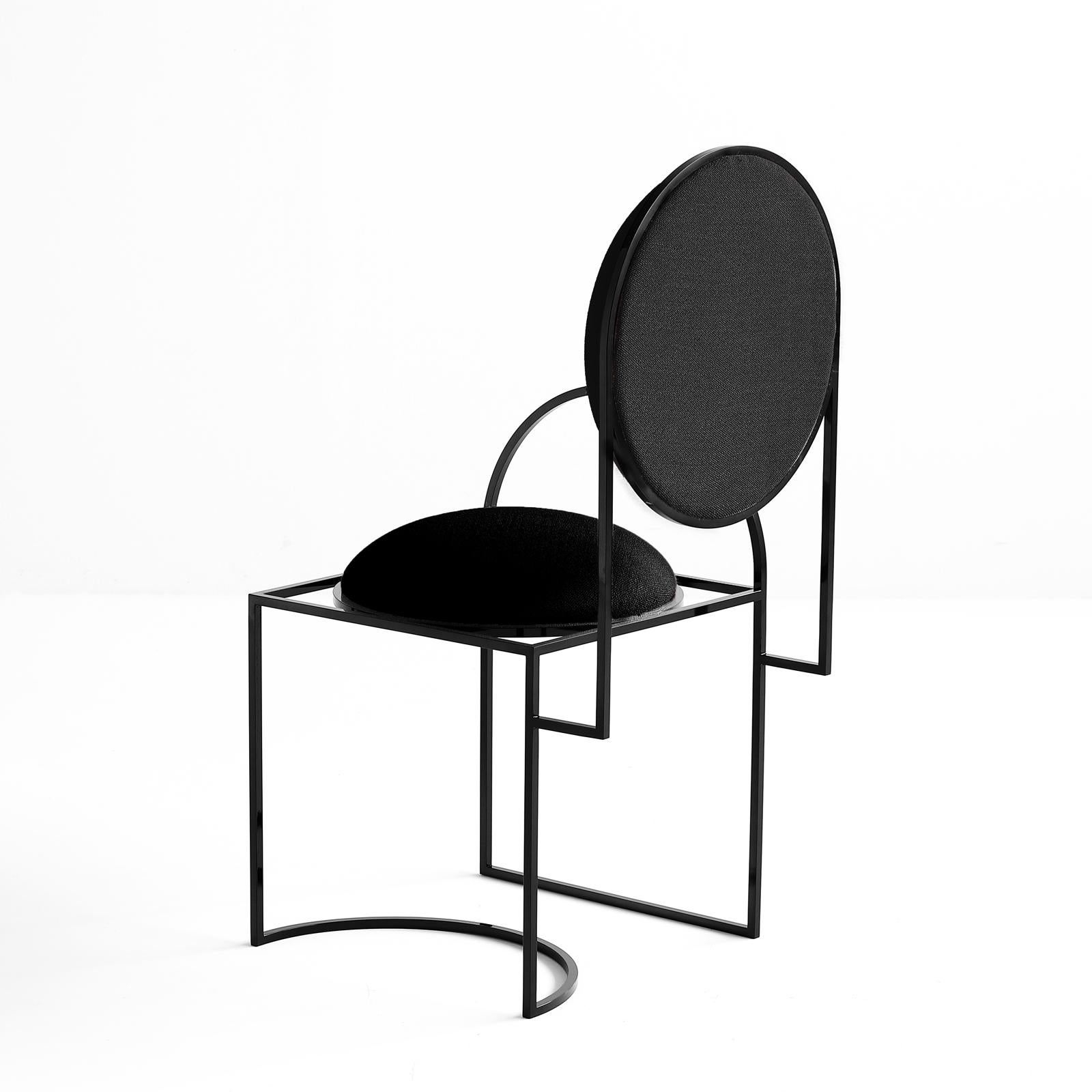Moderne Chaise solaire en laine noire et cadre en acier revêtu de noir, par Lara Bohinc en vente