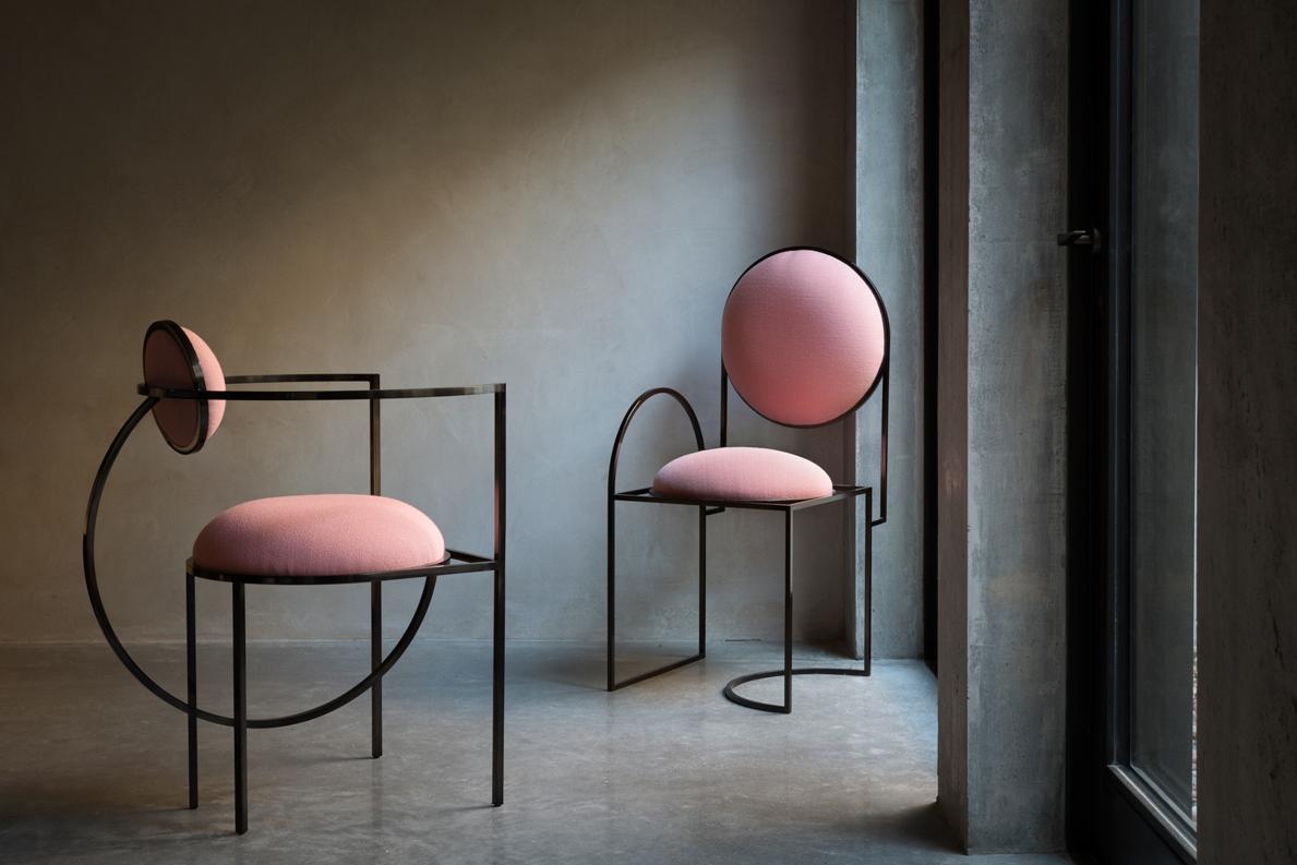 Solar Chair in Pink Wool and Black Steel Frame, by Lara Bohinc For Sale 2