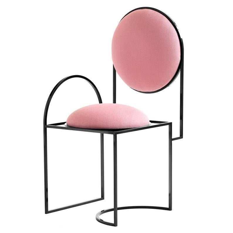 Solar Chair in Pink Wool and Black Steel Frame, by Lara Bohinc