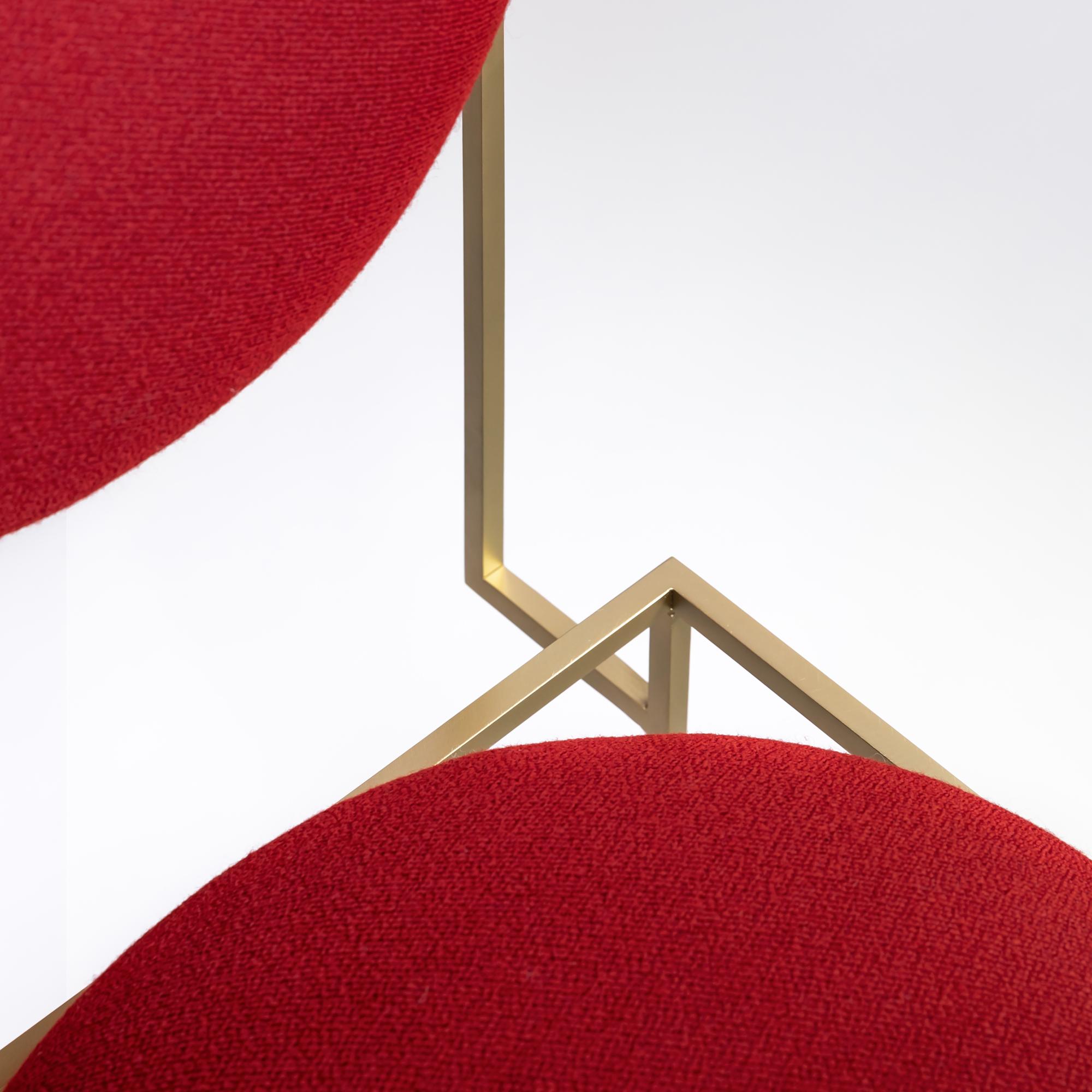 Modern Solar Chair in Red Wool Fabric and Brushed Brass Frame by Lara Bohinc