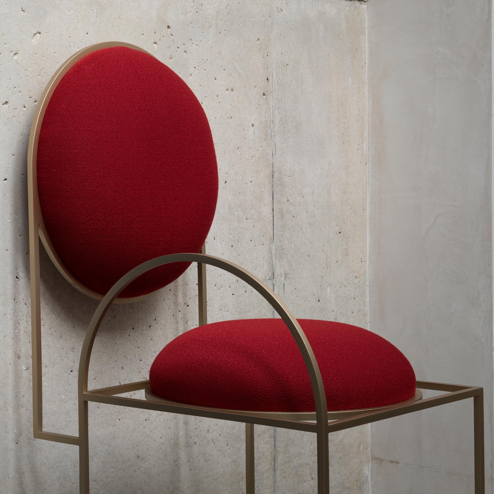 Metalwork Solar Chair in Red Wool Fabric and Brushed Brass Frame by Lara Bohinc