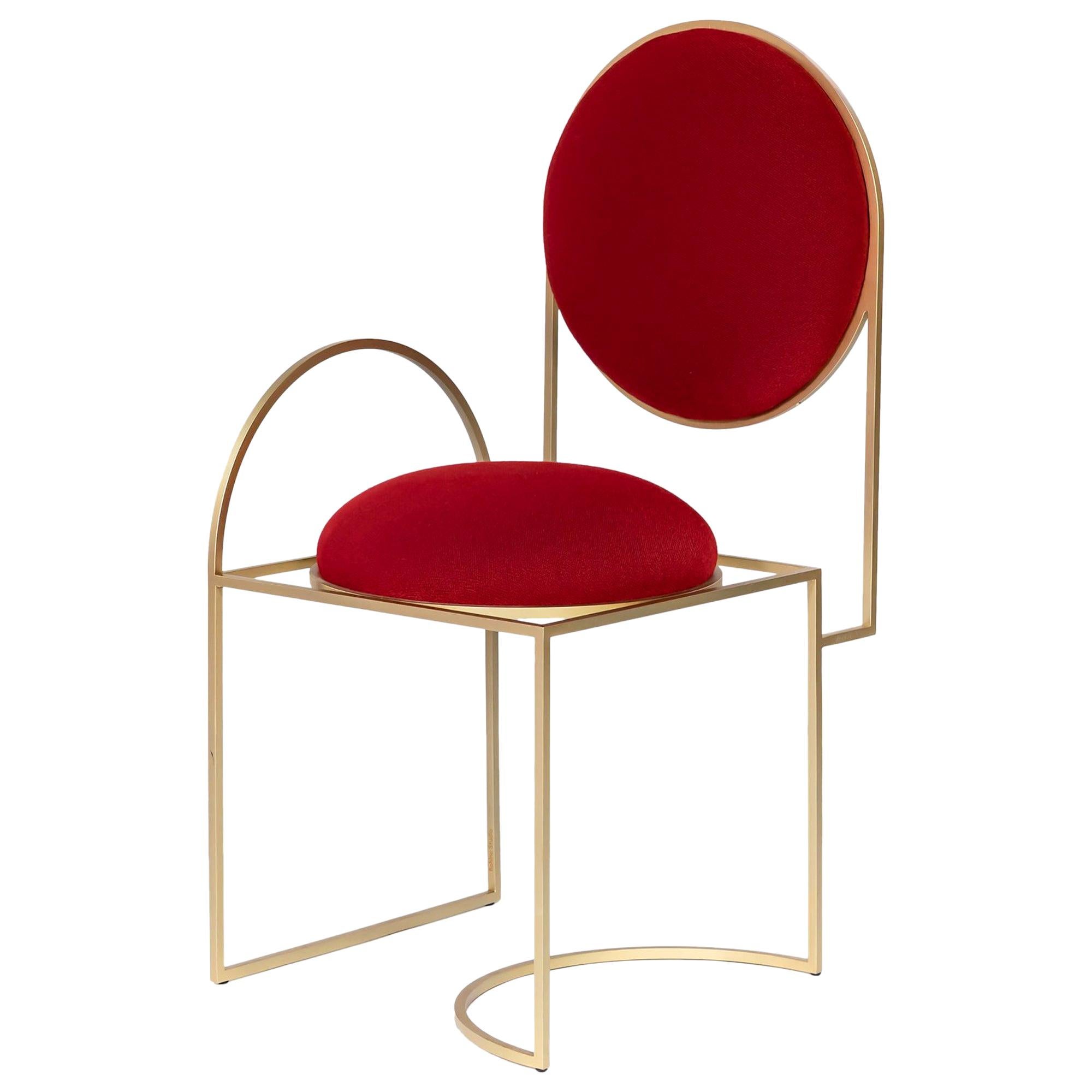 Solar Chair in Red Wool Fabric and Brushed Brass Frame by Lara Bohinc