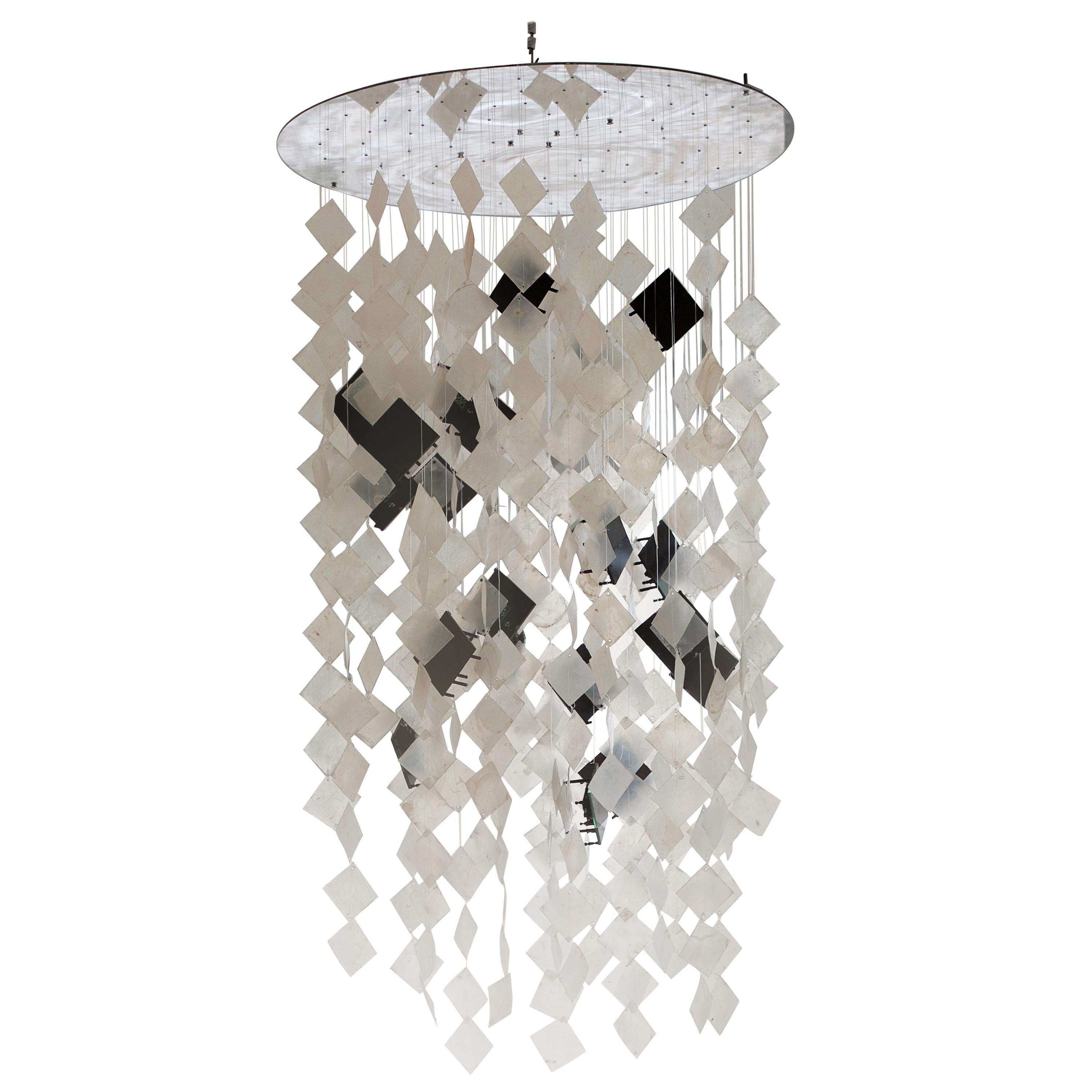 Solar Chandelier, Contemporary Capiz Shell Solar-Powered Lighting, Customizable For Sale